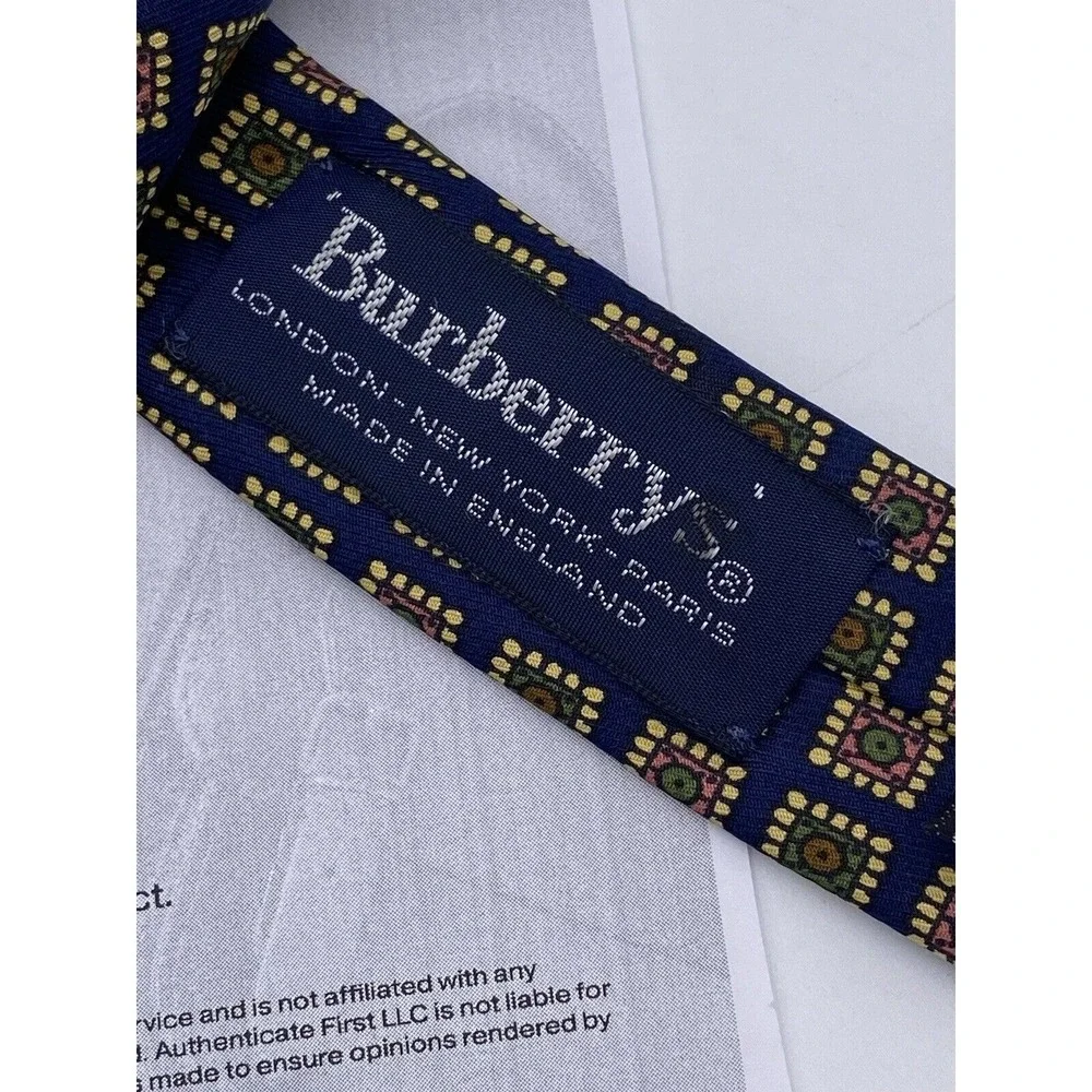 Burberrys Authenticatede 100 % Silk Tie‎ Blue Yellow Orange Geometric Fouland